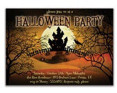 Halloween Party Invitation Dark Haunted House Silhouette Bats Spooky Ghosts Fall Autumn Invitation DIY Digital or Printed- Rios Style Il_170x135