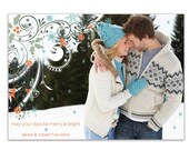 Photo Christmas Card Modern Snowflakes Full Photo Holiday Card Merry & Bright Greeting Card DIY Digital or Printed - Hawkins style Il_170x135