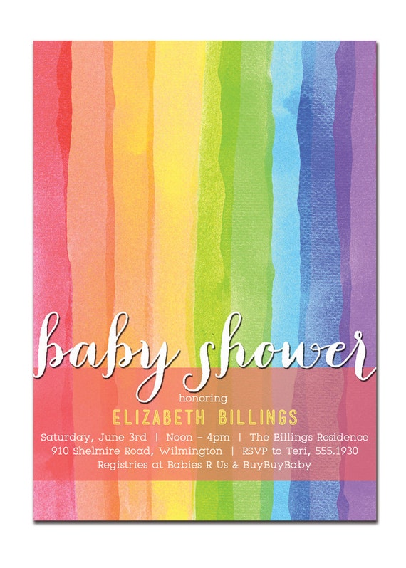 Baby Shower Invitation Modern Watercolor Rainbow Gender