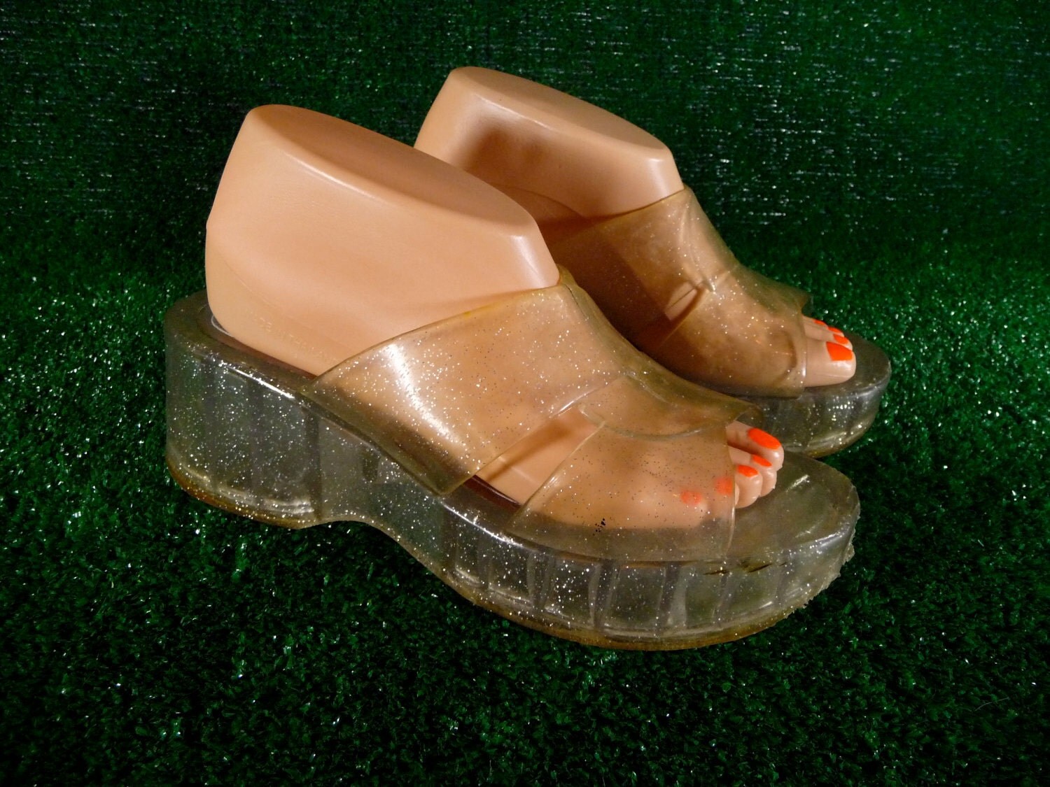 Clear Platform Jelly Sparkle Glitter Sandals Slip On 90s Size