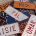 Vintage Metal License Bicycle Name Plate Antique Original 1950s White Blue Black Yellow Orange Red Green