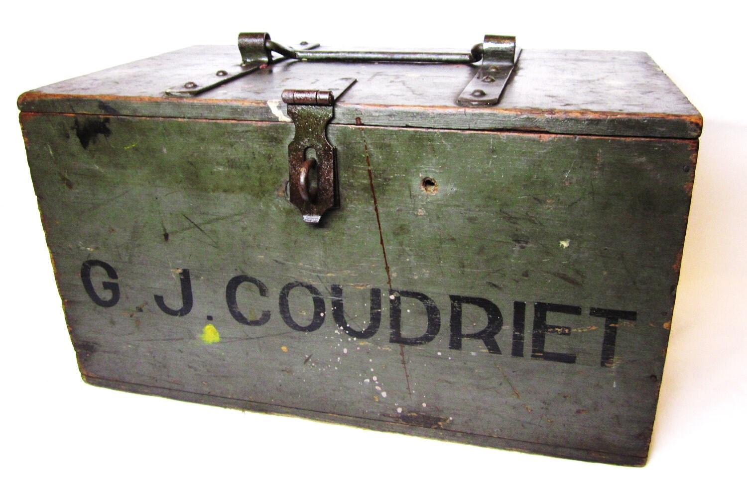Reserved for Susan Antique Wood Crate Industrial Lock Box Hand