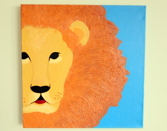 Items similar to Lion painting on canvas. Nursery artwork for kids ...