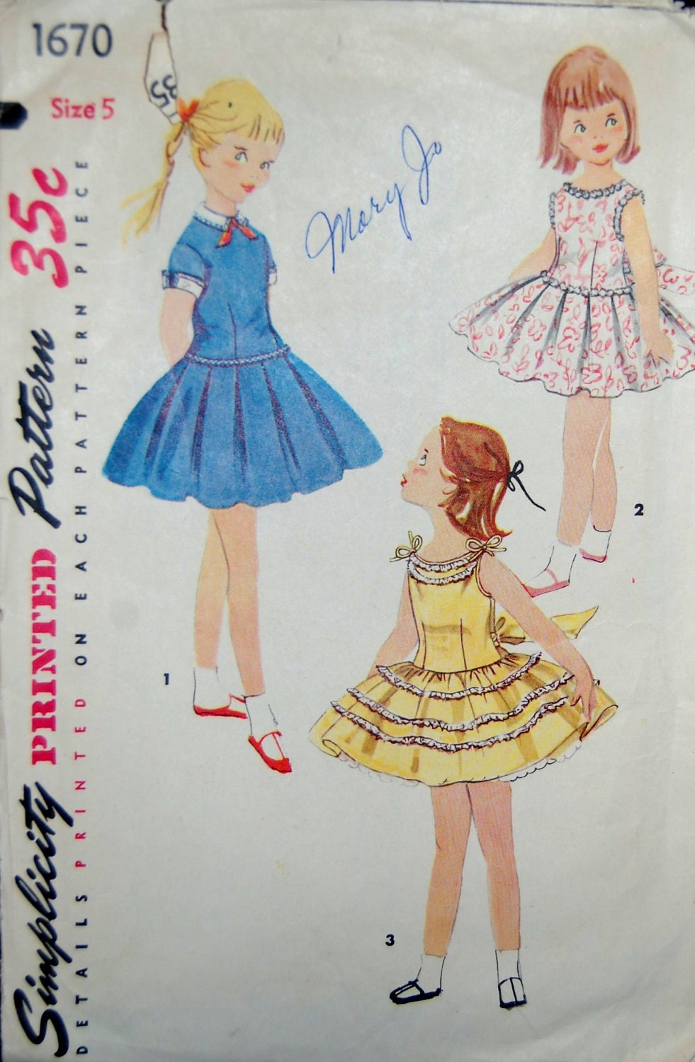 Vintage 1950s Simplicity Girls Dress Pattern 1670 Size 5 23