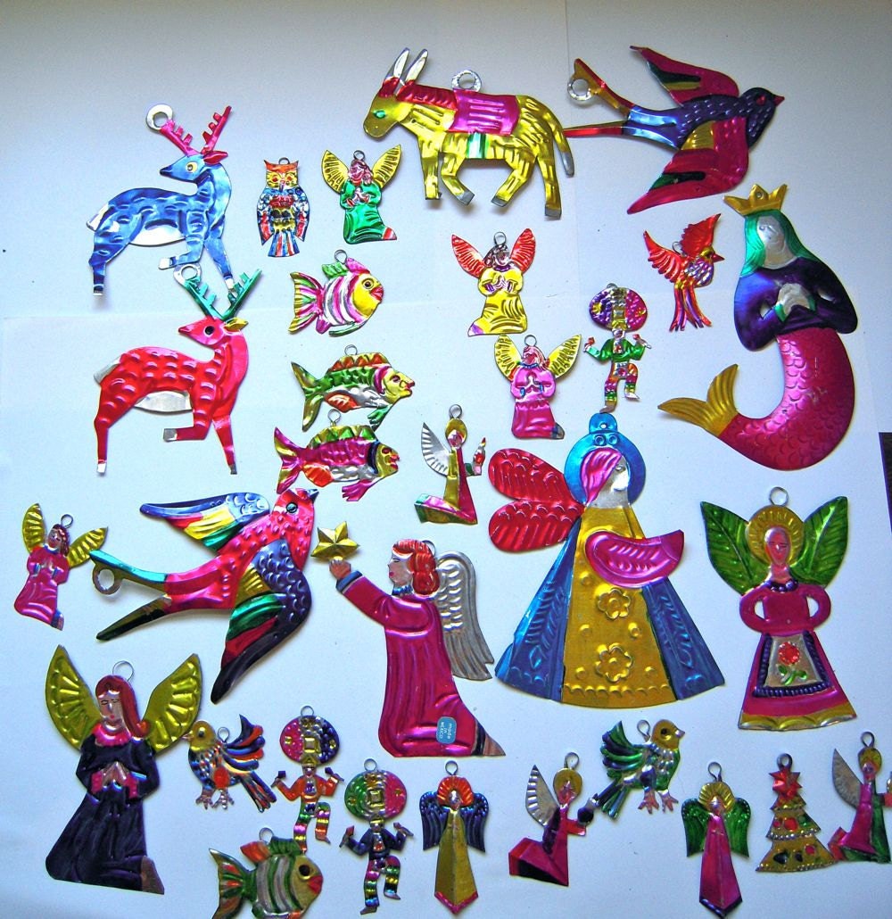 huge lot vintage tin mexico mexican christmas ornaments fish huge lot vintage tin mexico mexican christmas ornaments fish