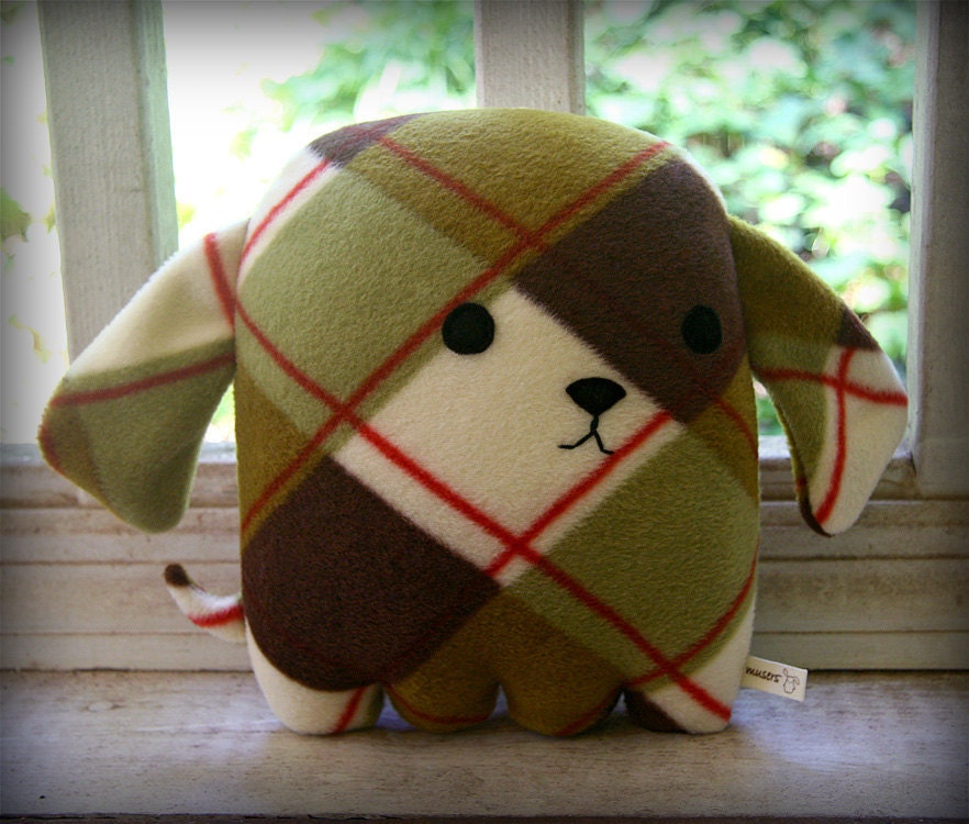 Plaid Puppy stuffed puppy olive green brown red plush