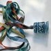 Thimble Necklace - Peter Pan and Wendy Kiss in Hand Painted Wood and Hand Dyed Ribbon