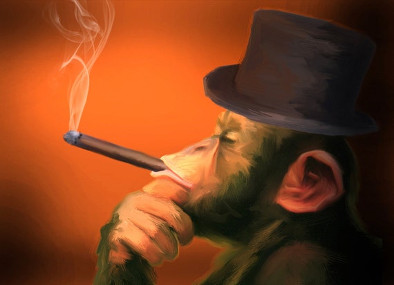 Smoking Monkey Art by James Cattlett. Cigar Monkey