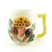Merry Mushrooms Mug Vintage Handpainted Ceramic Cup with Orange Brown Mushrooms, Ferns