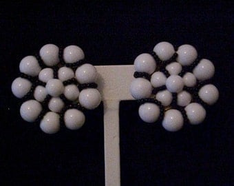 Mod 60's black and white earrings, mid century mad men