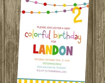Rainbow/Colorful/Art Birthday Party Invitation