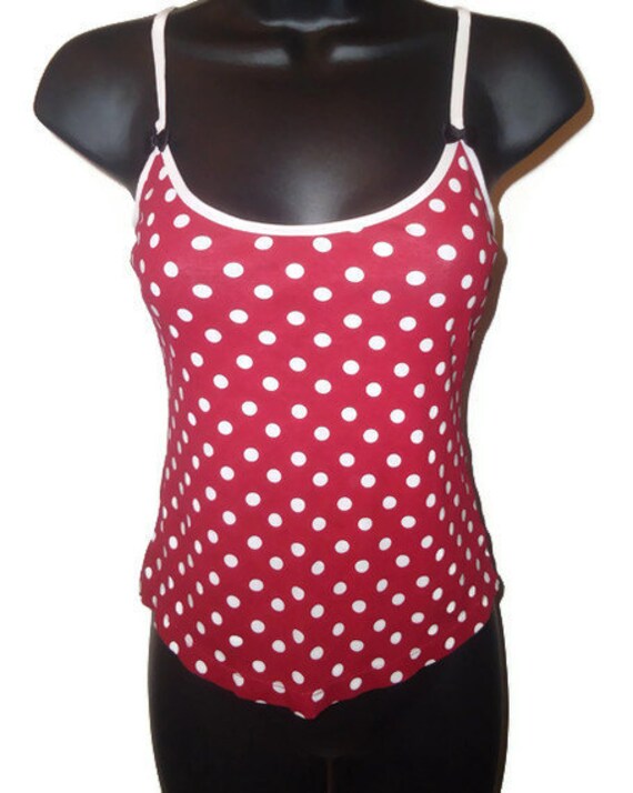 Red Tank Top with White Polka Dots Teen Camisole Rockabilly