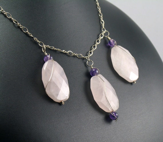 Rose Quartz Necklace with Amethyst in Sterling Silver Limited