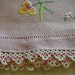 Blush Peach Vintage Linen Tea Towel with Embroidery Flowers and Tatted Lace Border