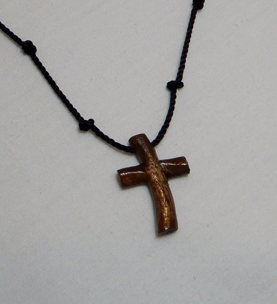 Necklaces for Men Rustic Hand Carved Cross Mens Jewelry