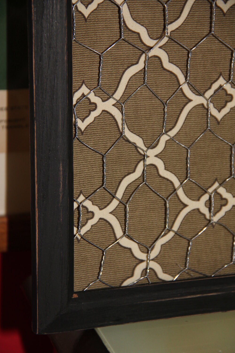 Custom Order Chicken Wire Memo Board in Black with Art Deco