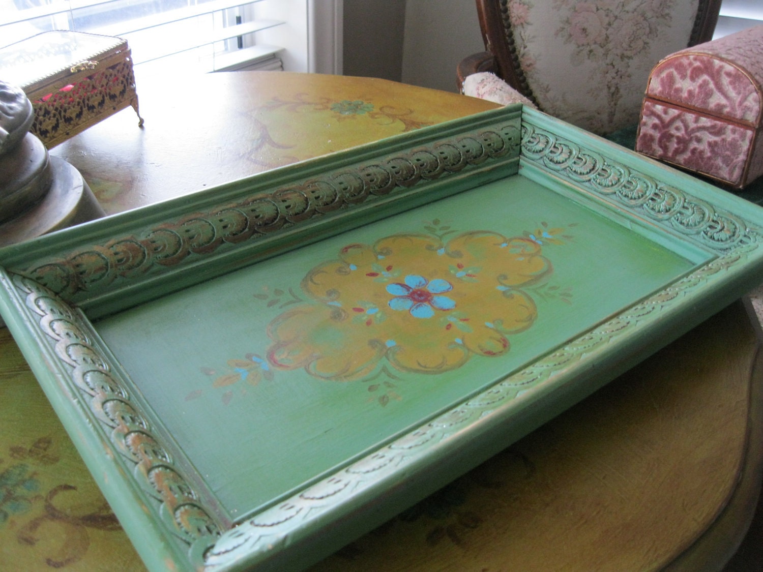 Hand Painted Wooden Tray Vintage Frame By Myplace4tea On Etsy   Il Fullxfull.318701540 