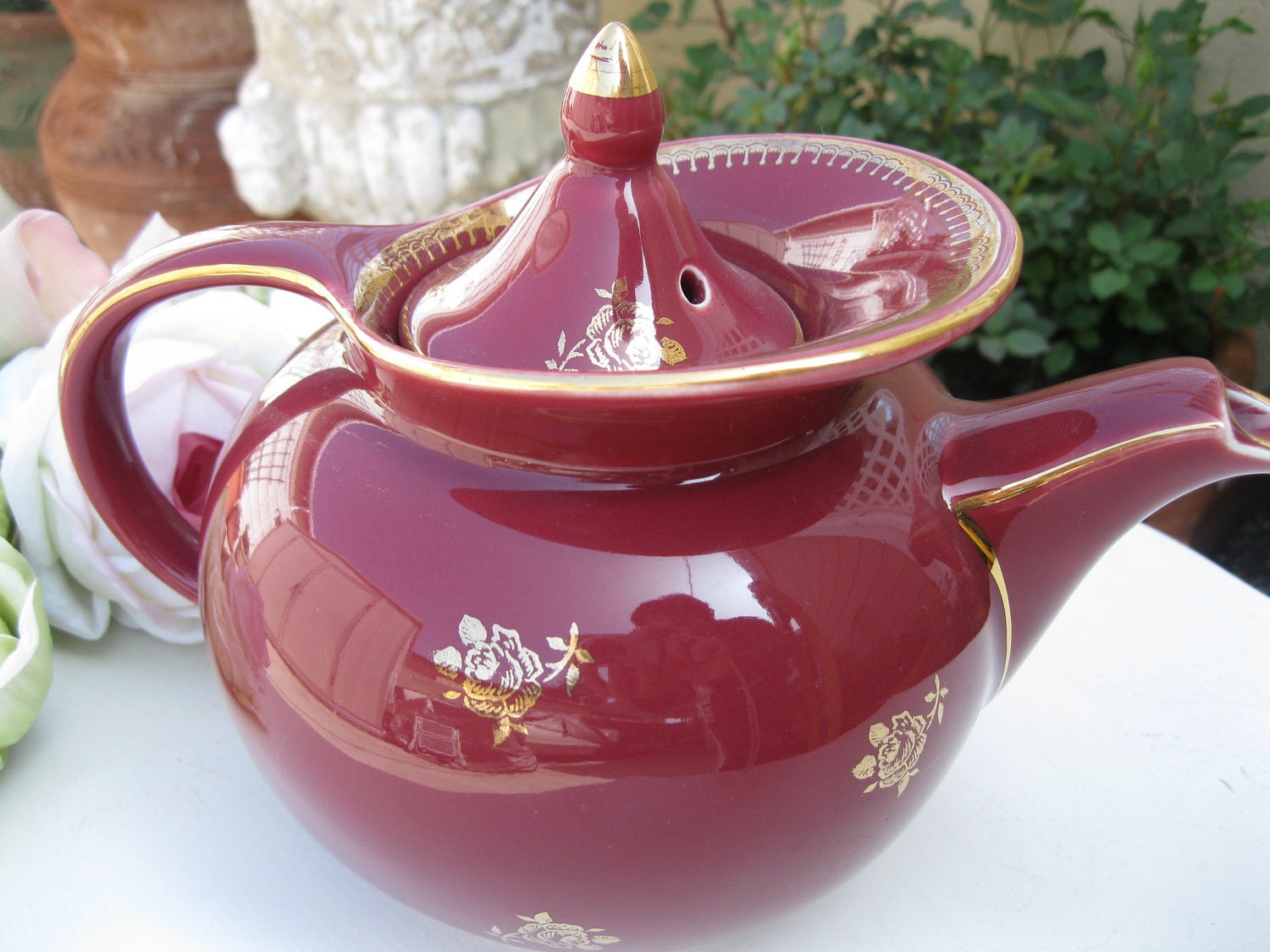 Hall Maroon Teapot Art Deco Hall Teapot With Gold by Myplace4tea