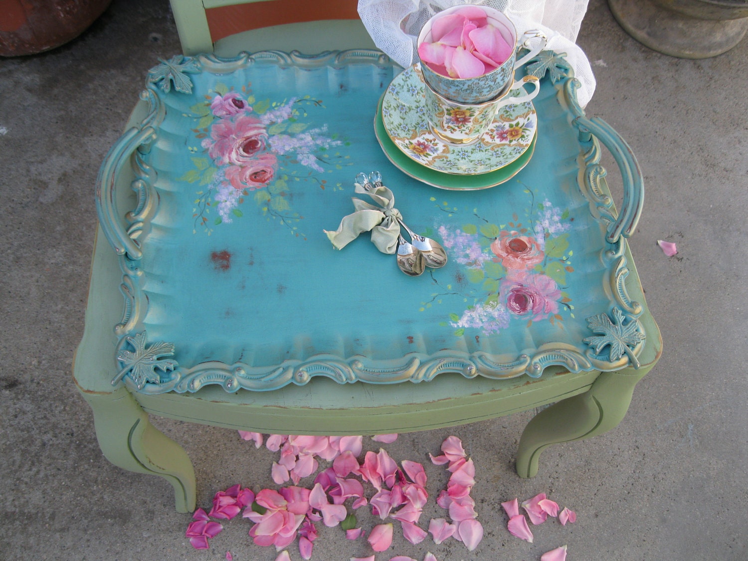 Turquoise Serving Tray Tea Party Tole tray