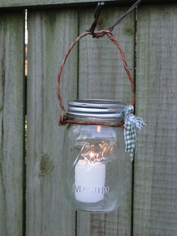 2 Rustic Hanging Mason Jar Lanterns