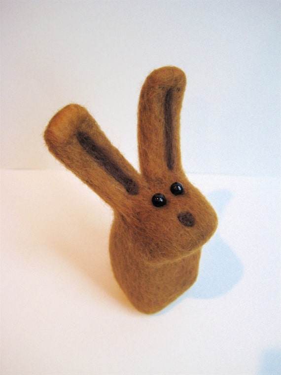 Chocolate Colored Bunny Rabbit Wool Sculpture by IFeltFuzzy