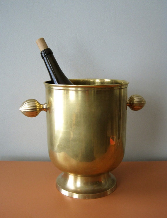 Vintage Hollywood Regency Brass Wine Bucket by behindtheorangedoor