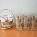 Mad Men Style Gold Leaf Glasses and Ice Bucket, High Ball Glasses, Set of Six