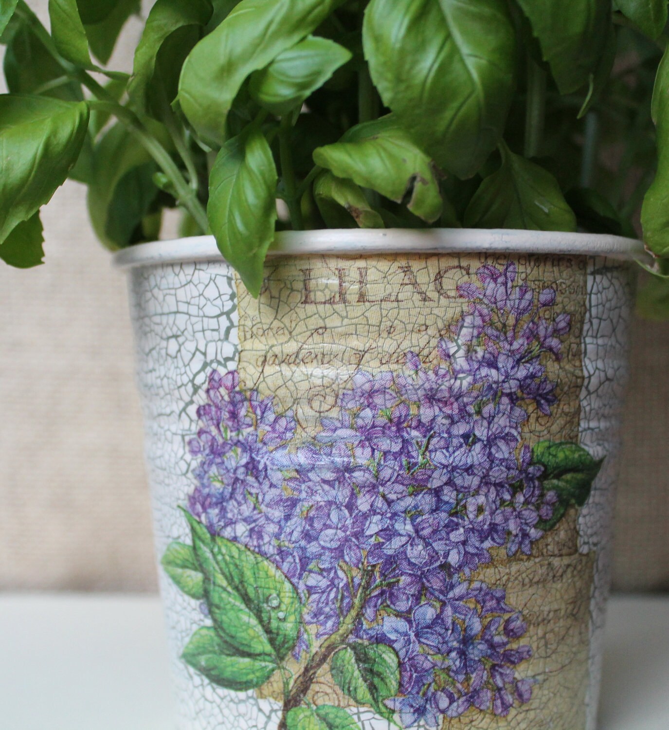 Decoupaged flower pot Lilac