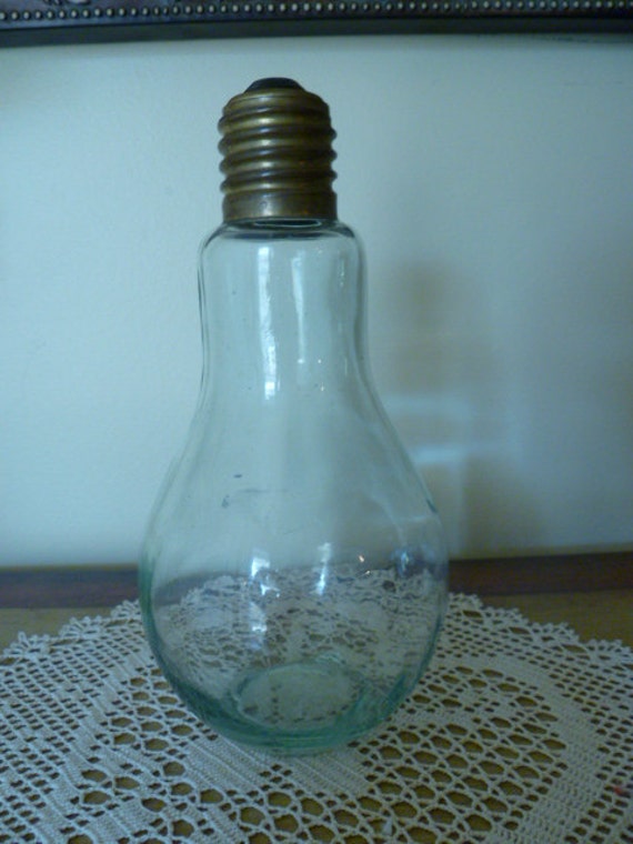 Unusal Vintage Glass Light Bulb Bottle with cap by MoJosBirdWings