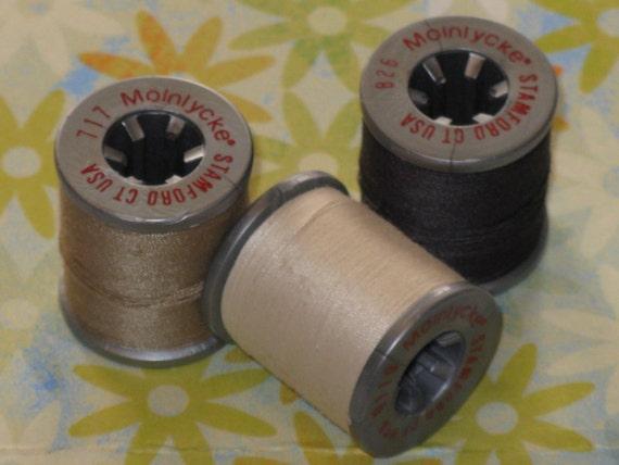 Vintage Molnlycke Sewing Thread Polyester 3 Spools