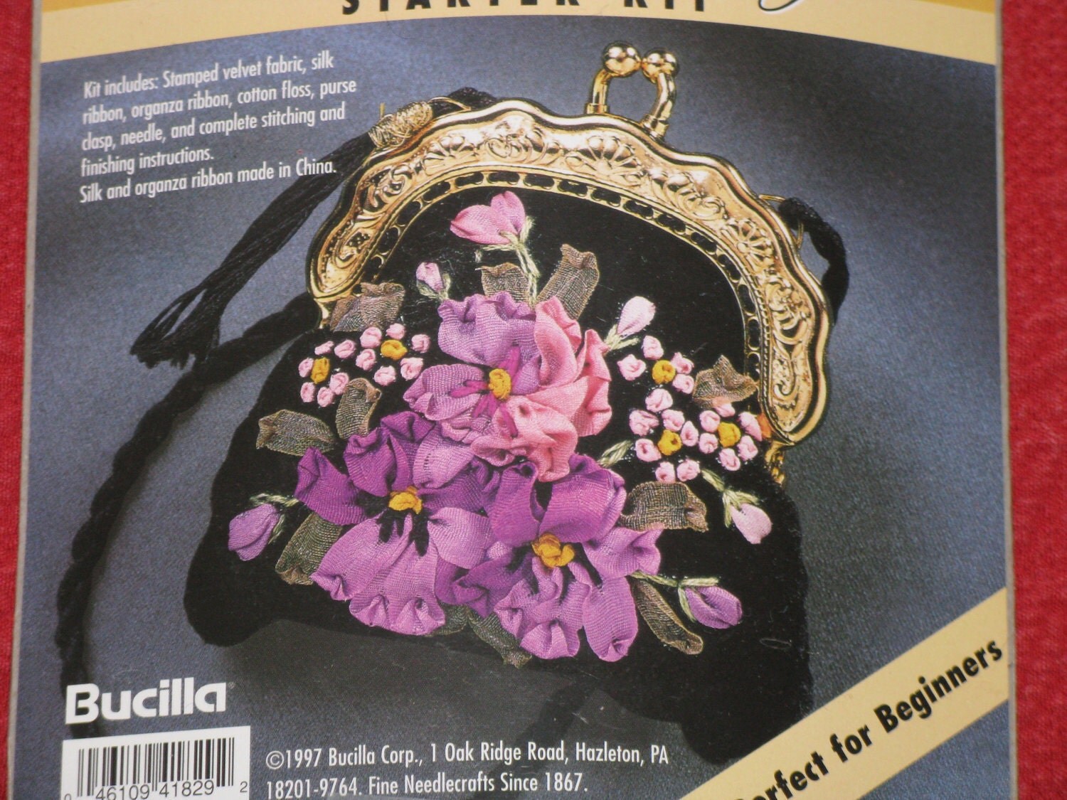 Bucilla Silk Ribbon Embroidery Purse Kit Pansies New and