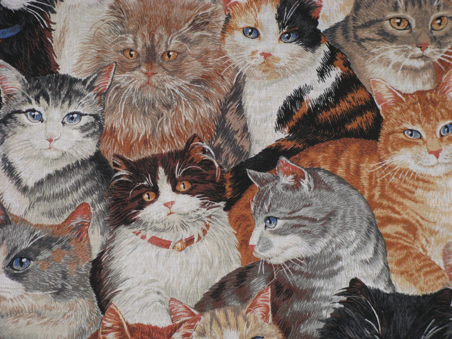 Cotton Fabric Scrap CATS Kitties Kitty Cat 26 x 9 by
