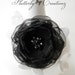 Sheer Black Heat Singed (Burnt) Satin Organza Petal Flower Clip / Brooch Pin with Decorative Button - Formal, Wedding, Special Occassion