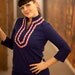 Perfectly Patriotic Pretty 1960s Vintage Handmade Henley Red White And Navy Blue Long Sleeve Mod Dress Sz Medium / Large