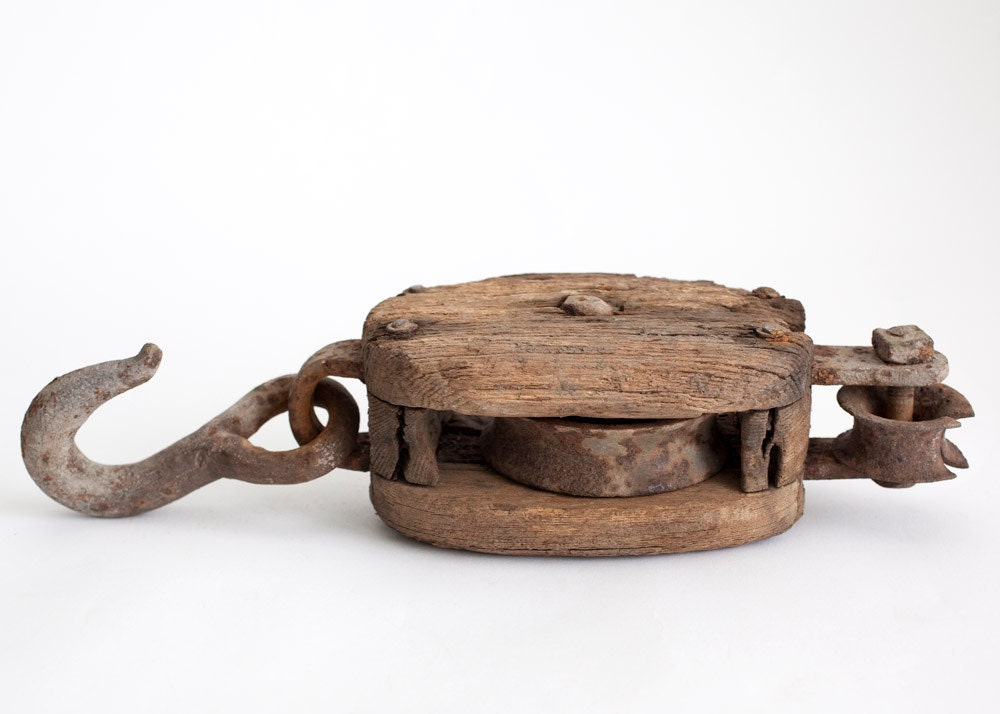 Vintage Wooden Pulley Rustic Farmhouse Decor