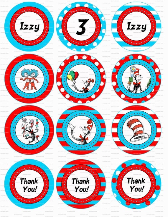 Items similar to Dr. Seuss Birthday Party Circles, Favor Tags, Stickers