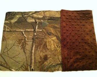 Realtree camo baby blanket with brown minky back