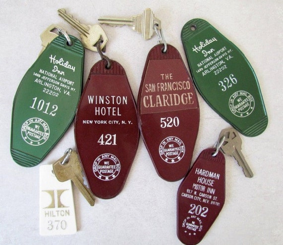 Vintage Hotel Room Key Fobs With Keys Collection Of 6