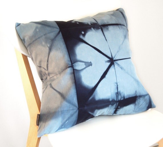 Tie Dye Blue Pillow Cover Contemporary Shibori 18x18