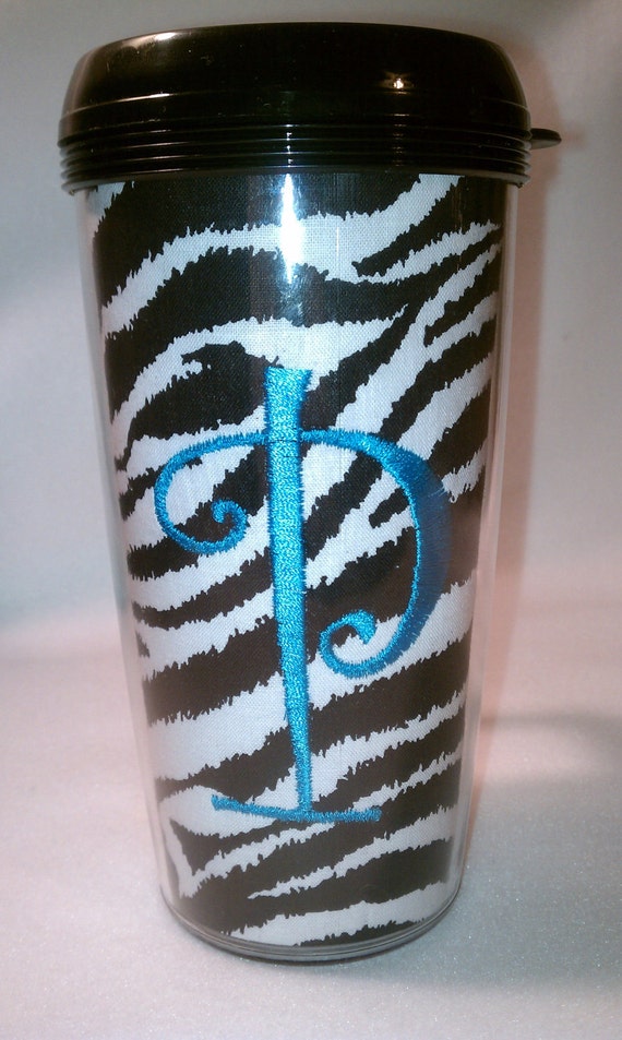 Items similar to Zebra Print Coffee Cup/Mug With Embroidered Initial on