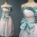 Vintage 70s Applique Ruffle White and Mint Green Dress