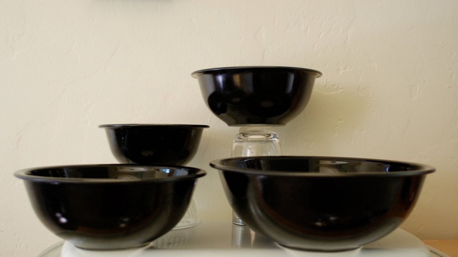 Vintage Black Pyrex Bowls Set of 4 Nesting Glass by DipperVintage