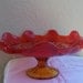 Gorgeous Vintage Viking Orange Amberina Glass Compote/Pedestal Candy Dish