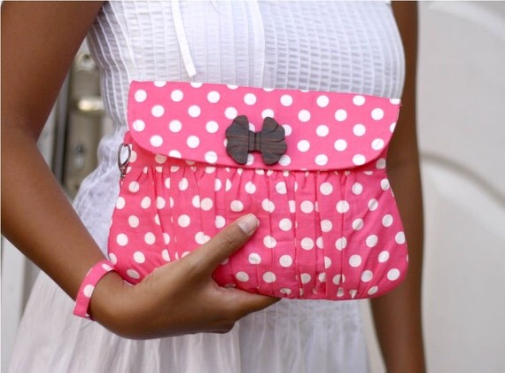 Pink Polkadot Clutch