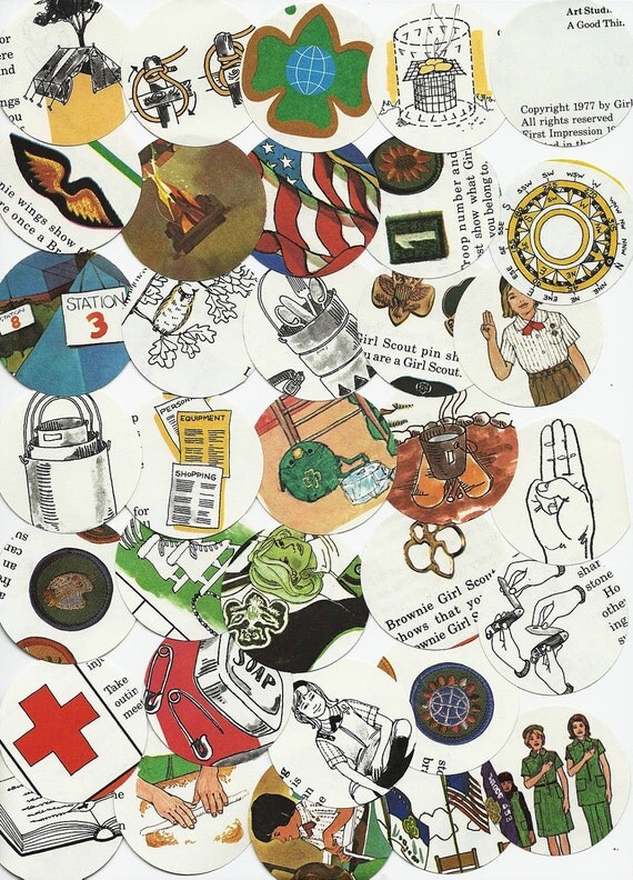 Scrapbooking Paper Supplies 50 Vintage Girl Scout Round Paper