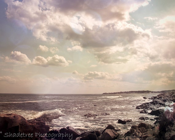 Ocean Photography Clouds Sky Sea Vintage Feel Beach Blue White