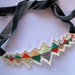 Embroidered diamond triangles necklace multicolored with ribbon ties modern jewelry