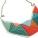 Geometric bib necklace in bright greens coral and hot pink embroidered triangles dramatic design