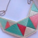 Embroidered necklace geometric bib triangles in beautiful colors of mint greens and pinks dramatic design