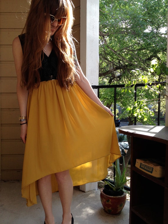 FREE SHIPPING Mustard/Yellow High Low Chiffon Maxi Skirt Size